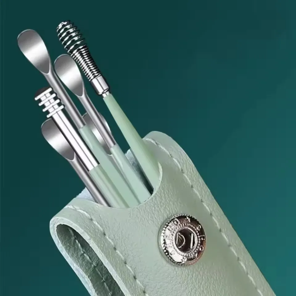 6Pcs/Set Stainless Steel Ear Cleaner Portable Ear Spoons Spiral Earwax Cleaning Removal Tools Reusable Earpick Beauty Accessory