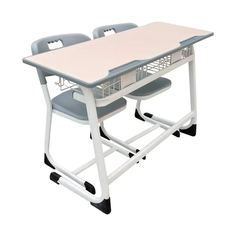 Thickened university adult student desks and chairs - single and double person wooden reading tables for schools