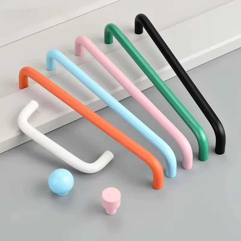 Kitchen Cabinet Handles for Children's Drawers Wardrobe Door Knobs Colourful Small Handle Orange Green Blue Pink White