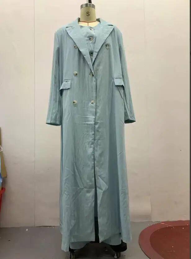 Frauen Einreiher Trenchcoat Set Drei Stück Hose Sets Solide Volle Hülse Lange Mäntel Weste Anzüge Regelmäßige Hosen Elegante