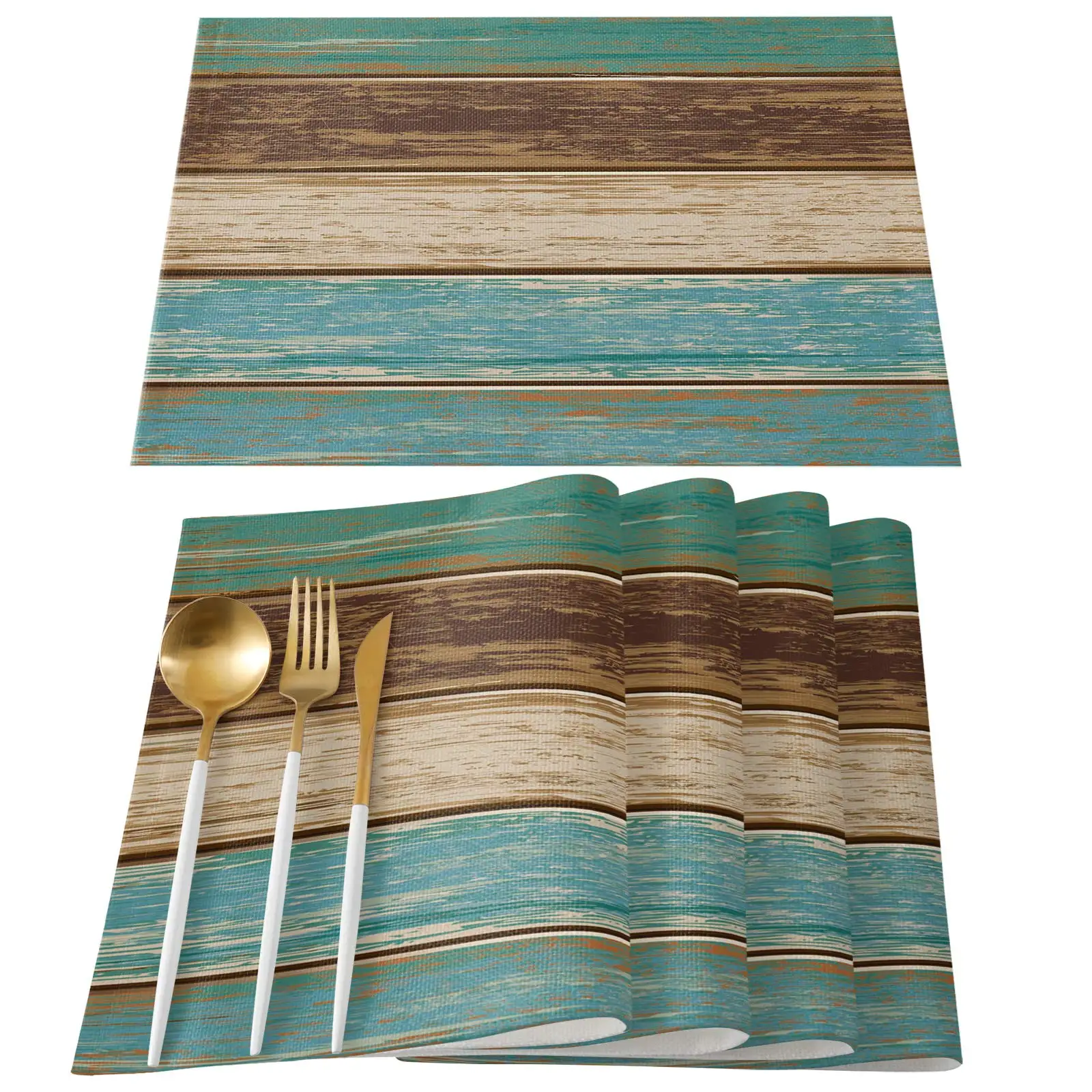 

Rustic Wood Texture Polyester Placemats, Stain Resistant Table Mats, Washable Placemat Decoration for Dining Table, Set of 4