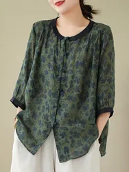 Women Casual Shirt New Arrival 2023 Summer Vintage Style O-neck Floral Print Loose Comfortable Female Tops Shirts