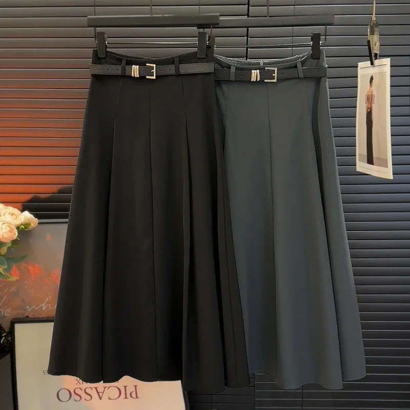 

Women's New Vintage Skirts Solid Color Casual Elastic Waist All-match Harajuku Temperament Fashion A-Line Elegant Skirt