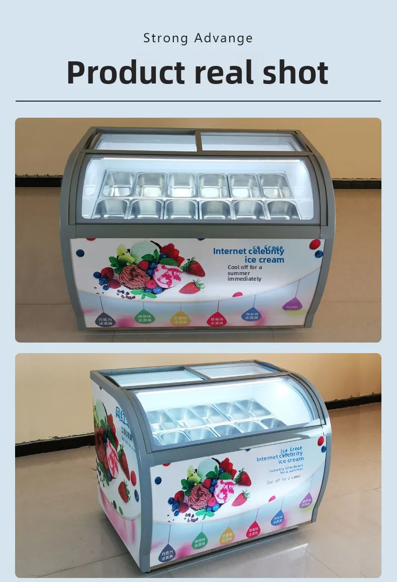 YINZHENG Single-Temperature Open-Door LED Pastry Cooler Showcase Double Door Ice Cream Display Freezer Cabinet Glass Chiller