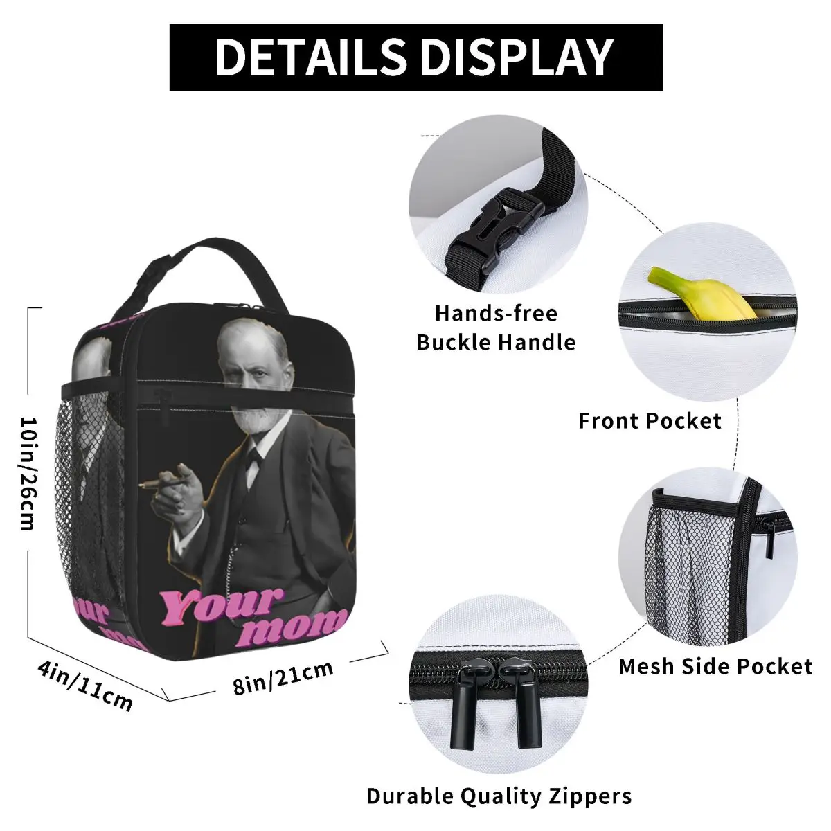 Sigmund Freud Freudian Your Mom Insulated Lunch Bag for Kids School Cooler Thermal Food Box Tote Leakproof Lunch Boxes Container