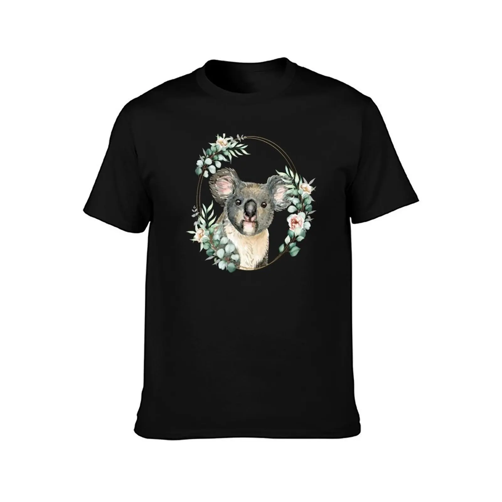 Koala Bear in a Floral Gold Wreath Frame T-Shirt Casual Trendy Short Sleeve T-Shirt