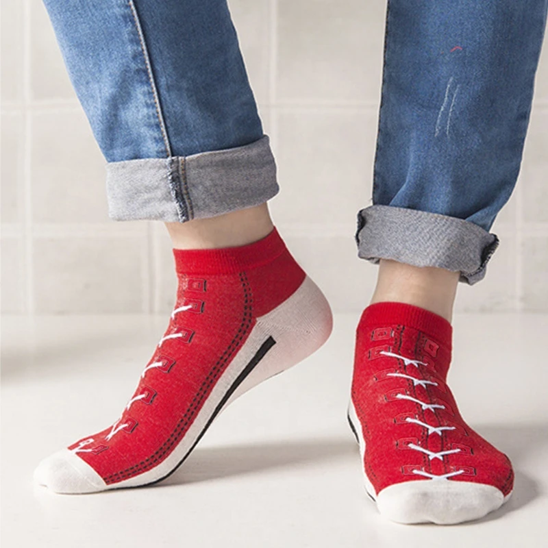Unisex Baumwolle kurze Boot Socken Spaß Schnürschuhe Leinwand 3D-Druck gestreifte Strümpfe