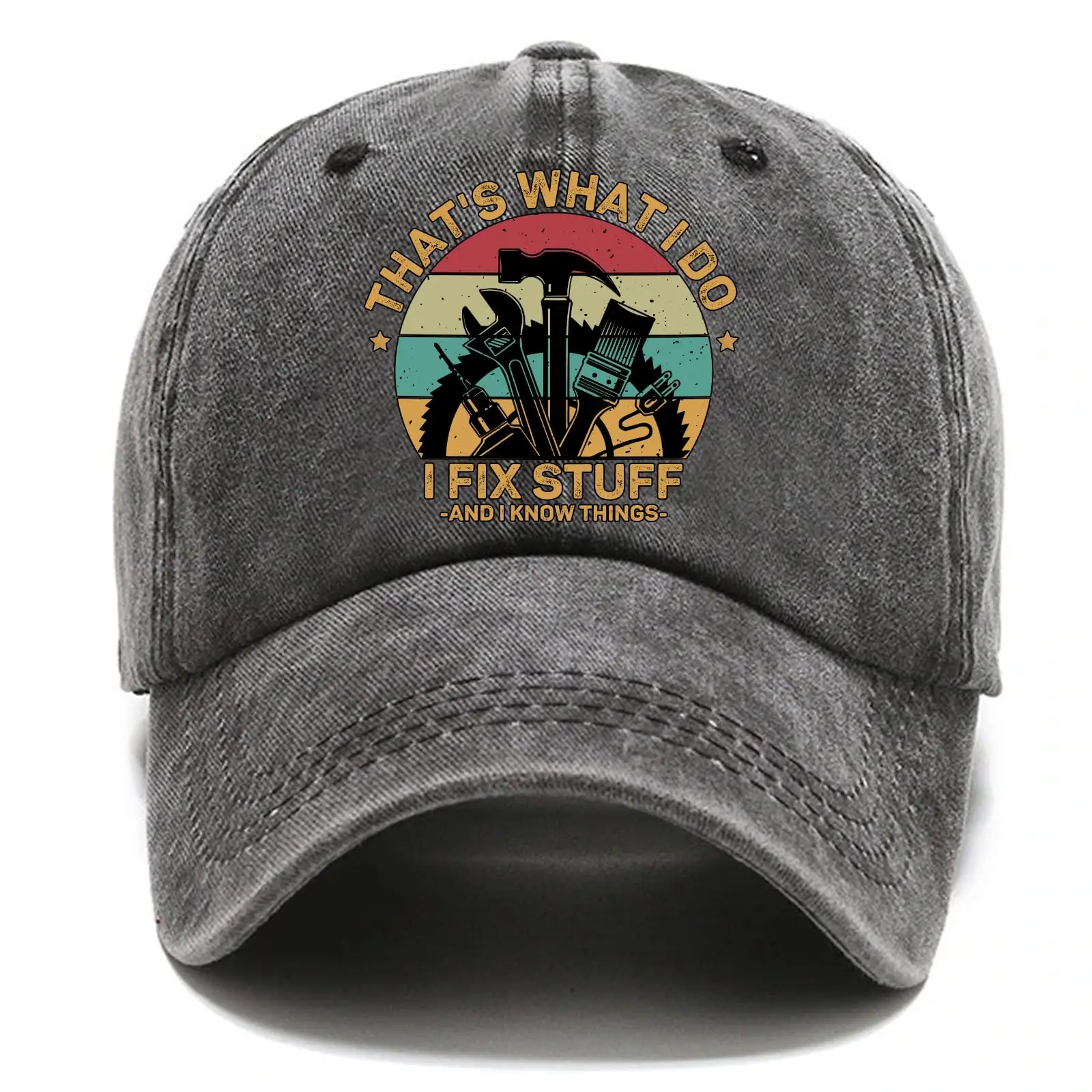 Pishavi That's What I Do I FIx Stuff Distressed Washed Black Baseball Cap Vintage Adjustable Hat Gifts for Men Women Retirement