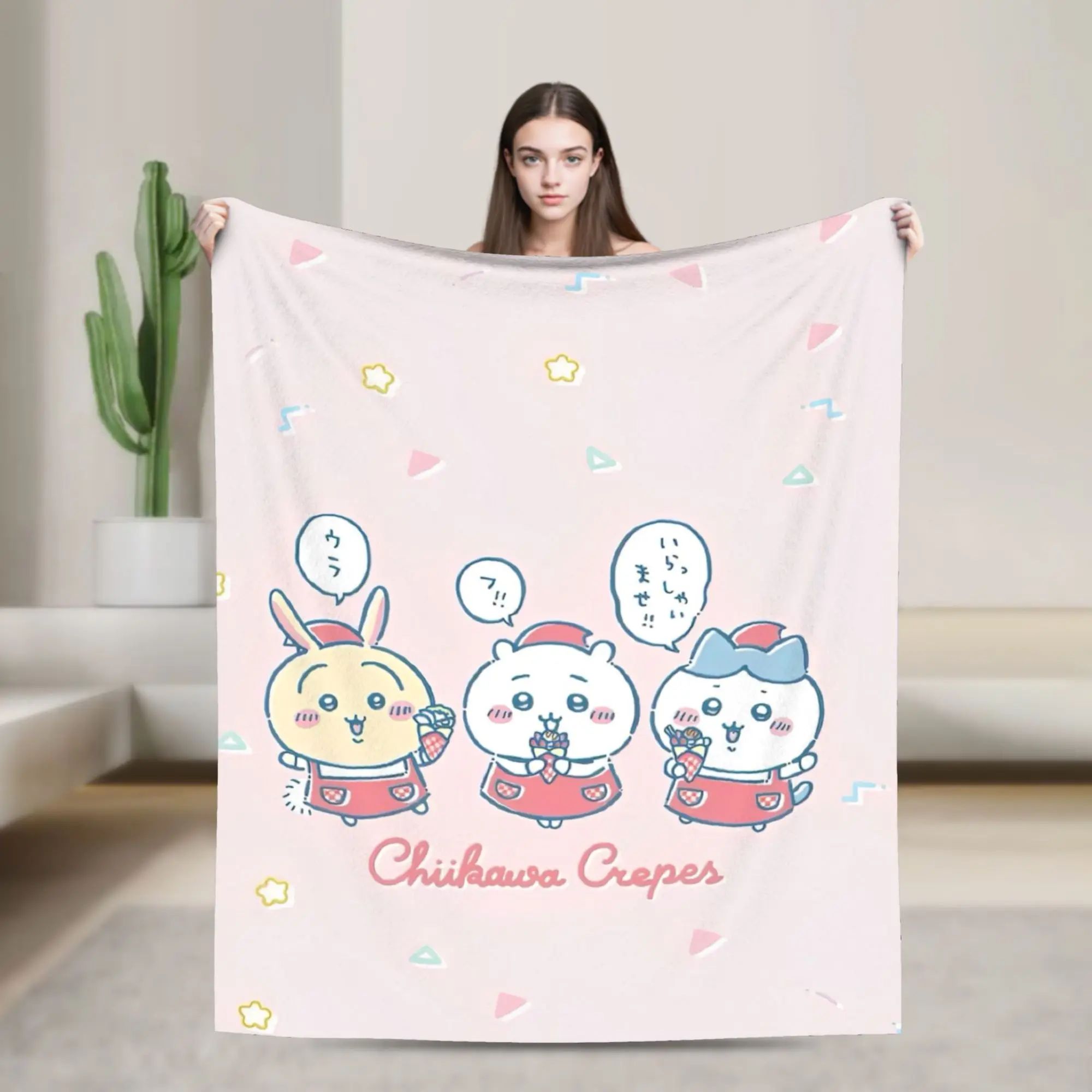 

C-Chiikawaa Flannel Throw Blanket Cute Cartoon Blankets for Bedding Travel Warm Quilt,