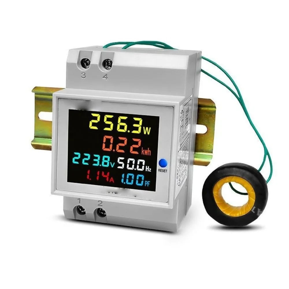 ABS Shell Digital DIN Rail AC Power Meter 6 in 1 Monitoring Color LCD Display Single Phase Energy Meter for D52-2066