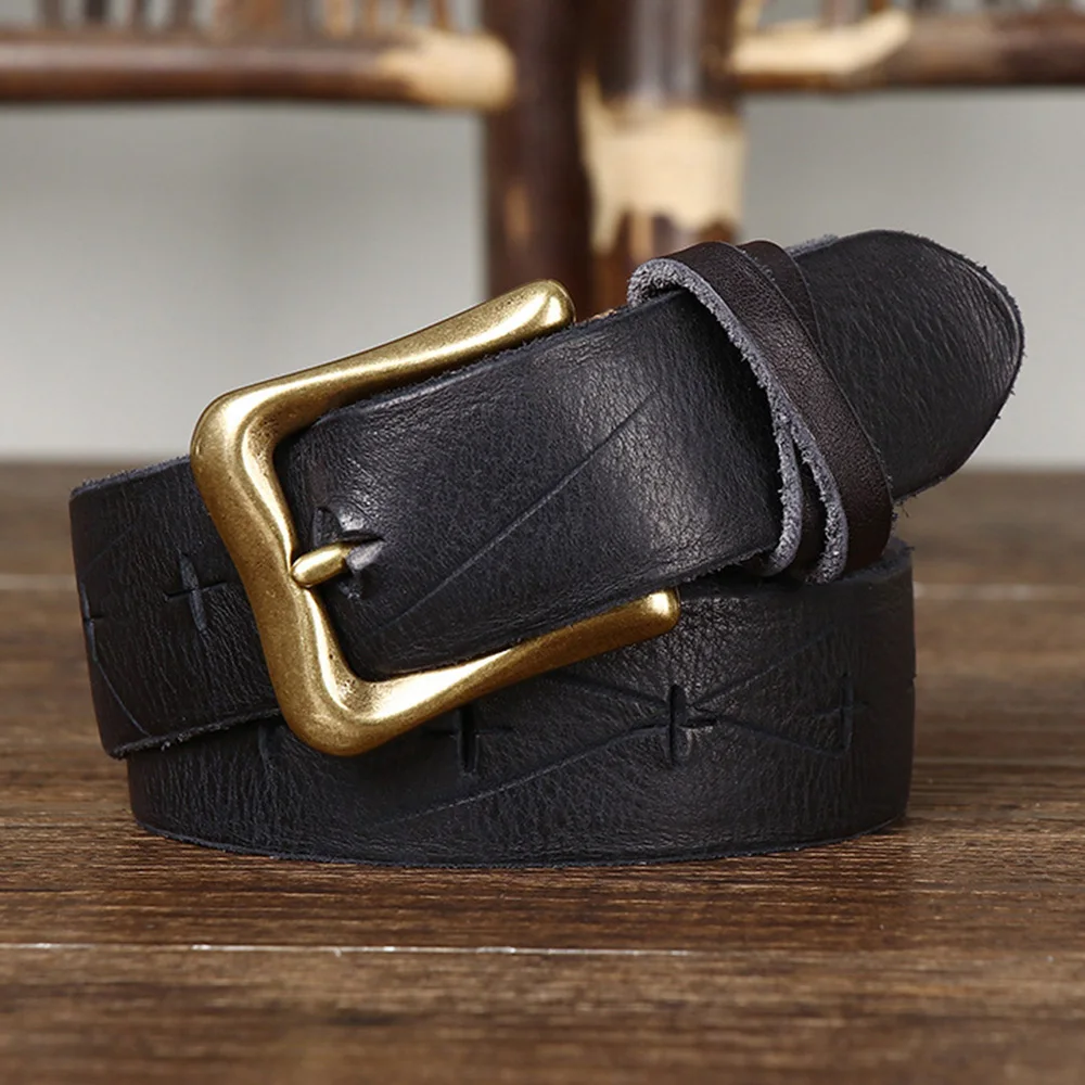 Top Quality Design Brass Pin Buckle Pure Cow Skin Leather Belts for Women 3cm Width