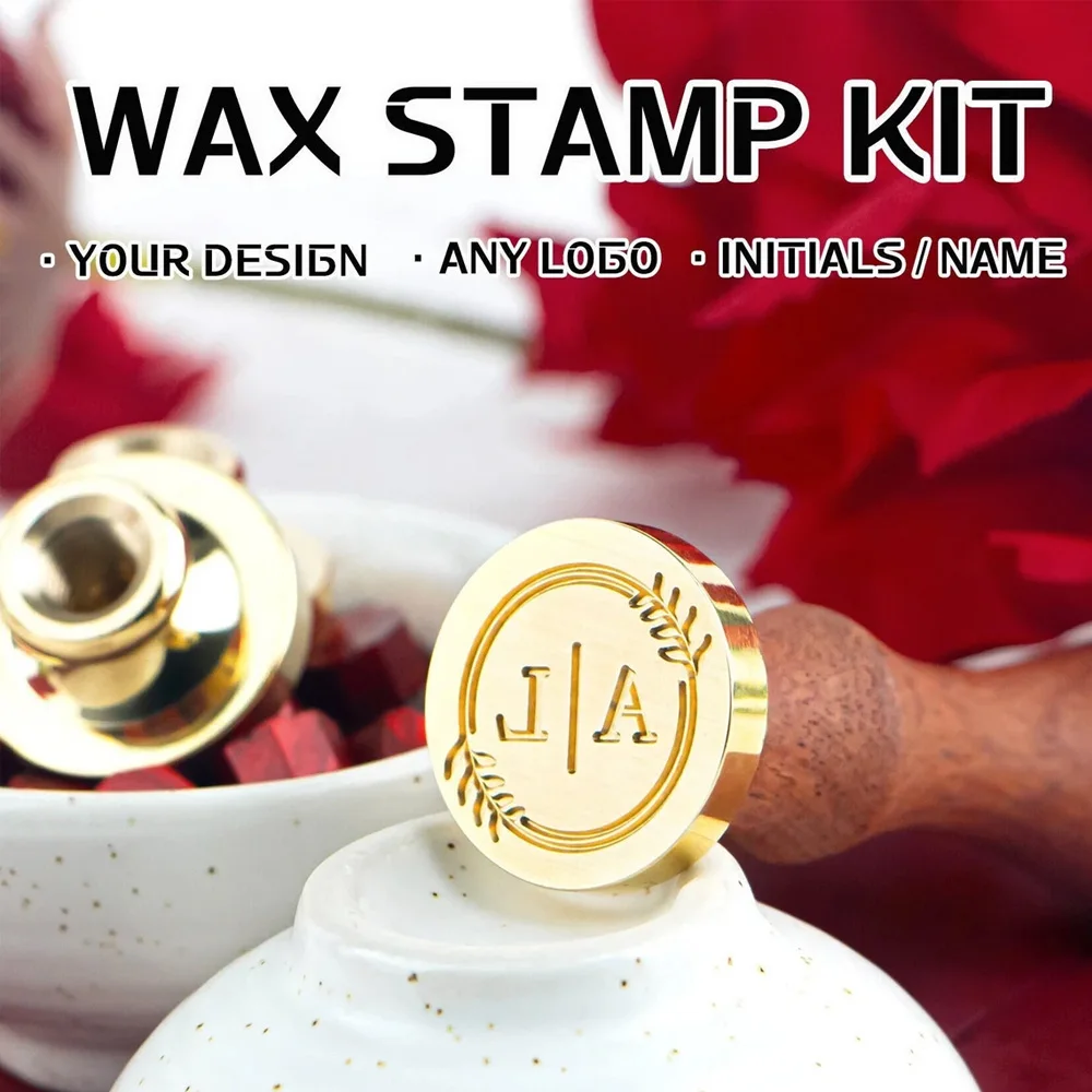 Personalized Logo Sealing Wax Stamp Custom Brass Wax Seal Stamp Own with 2 initials for DIY Wedding Invitation&Letters wax seal