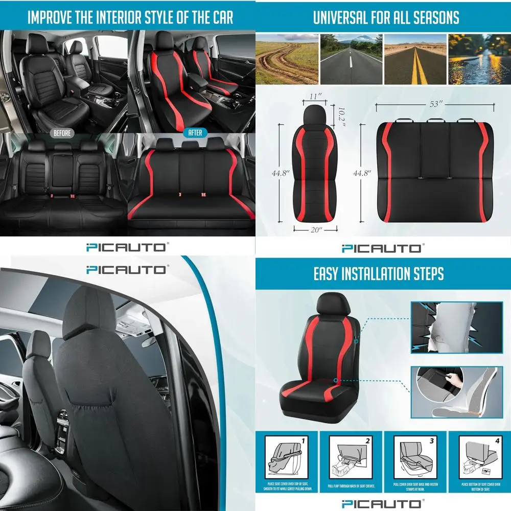 

Водонепроницаемые чехлы на автомобильные сиденья, полный комплект премиум-класса для передней и задней части, черный и красный ПВХ, подходят для автомобилей, грузовиков, фургонов, внедорожников, совместимый с подушкой безопасности