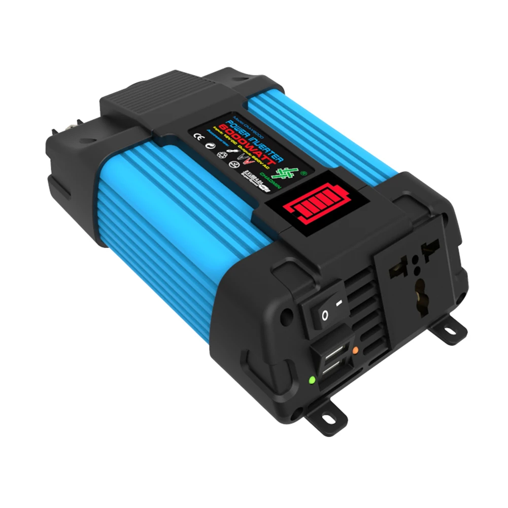 5VDC 2.1A العاكس عاكس الطاقة 6000 واط DC12V إلى AC110 220 فولت المهنية نقية شرط لموجة 6000 واط سيارة عاكس الطاقة