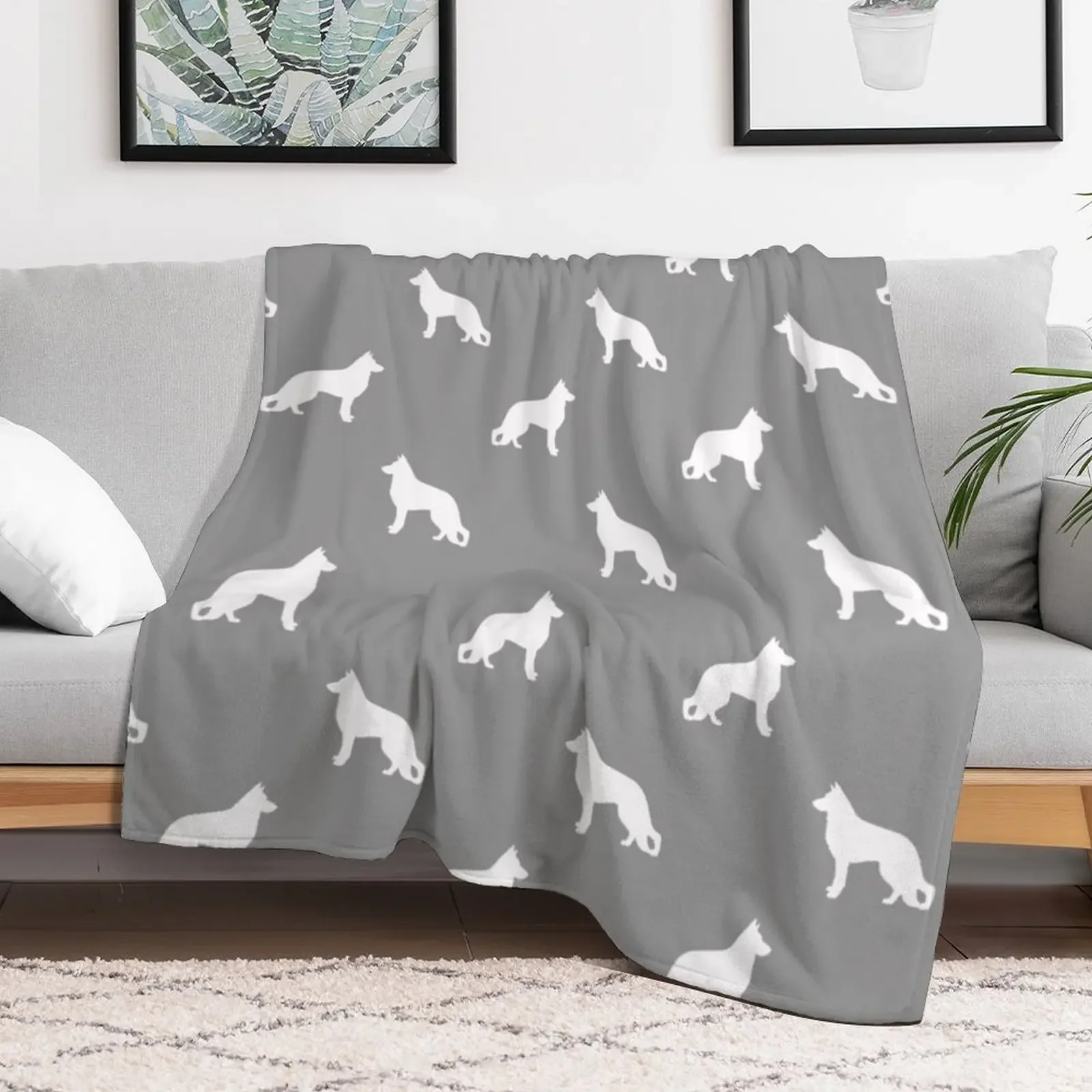 White German Shepherd Dog Silhouette Throw Blanket Fade Resistant Durable Throw Blanket