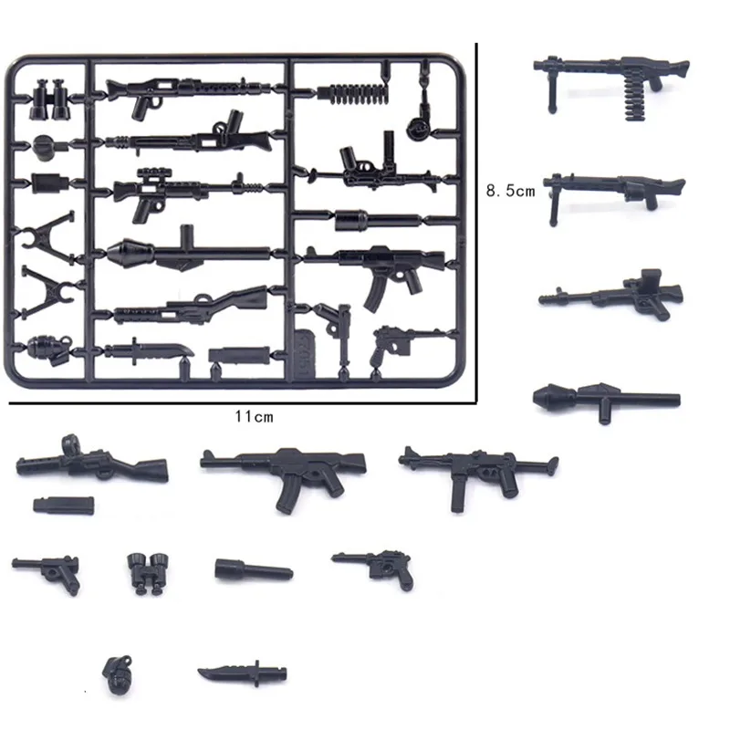 Moc 육군 병사 피규어 총 무기 조각, Ww2 군사 무기 액세서리 빌딩 블록, 어린이 장난감 선물