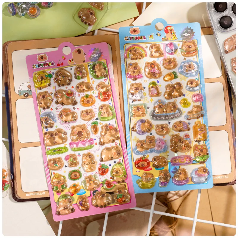 3d Capybara Embossed Crystal Animal Decal Reward Children Handmade Educational Stick-Ons Decorative Sticker For Kids