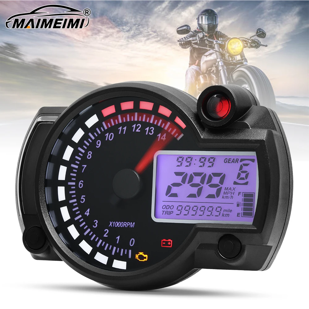 MotorcycleDigital Speedometer 7 Colors LCD Odometer Tacho Indicator LCD Instrument Cluster Scooter ATV Speed Meter 2/4 Cylinder