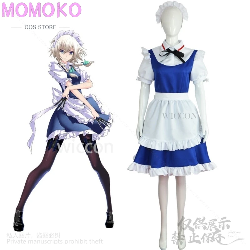 Anime Game Touhou Project Cosplay Izayoi Sakuya Pad Costume Maid Uniform Dress Lolita Wig For Halloween Christmas Cos Customized