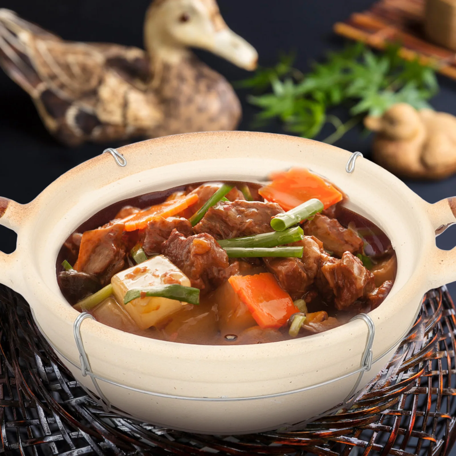 

Single Handle Casserole Pot Double Handle Kitchen Cooking Pot for Stewed Chicken Rice Soup Clay Casserole