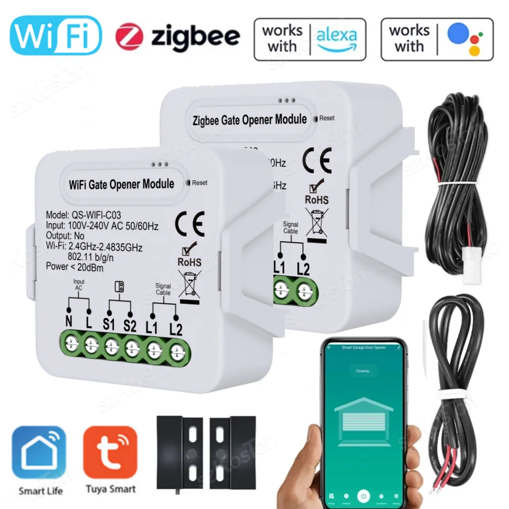 

Tuya ZigBee/WiFi Gate Opener Smart Garage Door Opener Controller Switch Breaker APP Remote Control with Alexa Google Home