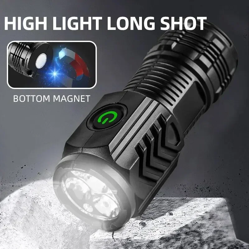Powerful LED Flashlight Mini EDC 3 Core Tactical Torch USB Rechargeable Hat Clip Light Portable Camping Fishing Emergency Lamp