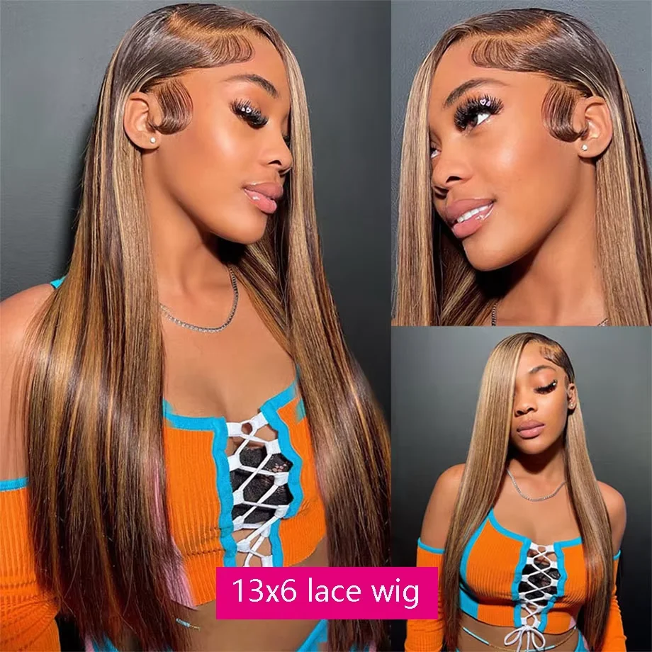 P4/27 Honey Blonde Ombre Highlight Bone Straight Human Hair Wig Pre Plucked With Baby Hair 13x6 Lace Front Wigs For Black Women image 5