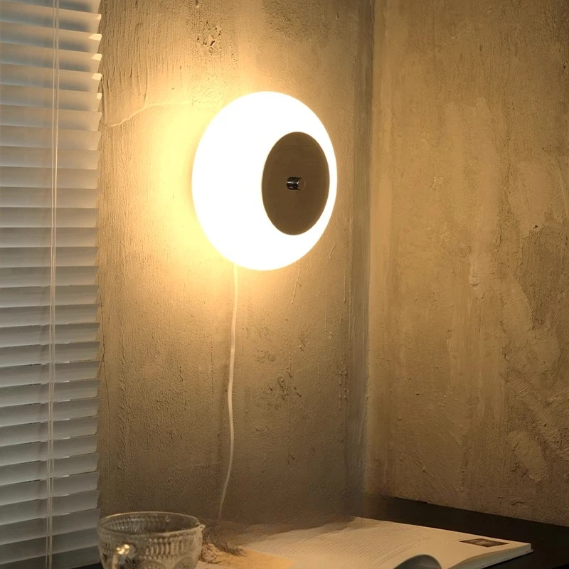 

Nordic post-modern simple bedroom living room background wall decoration designer round bedside lamp wall lamp