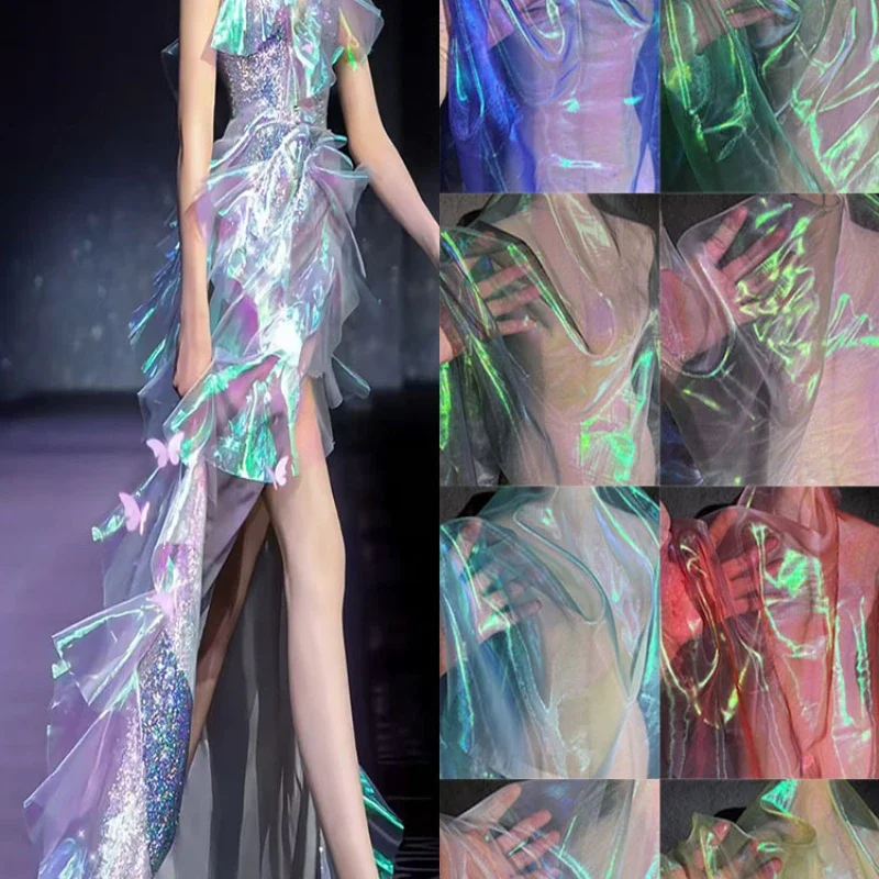 Laser Iridescent Organza Creative Water Light and Airy Wedding Dress Runway Show Internet Famous Clothing Designer Fabric