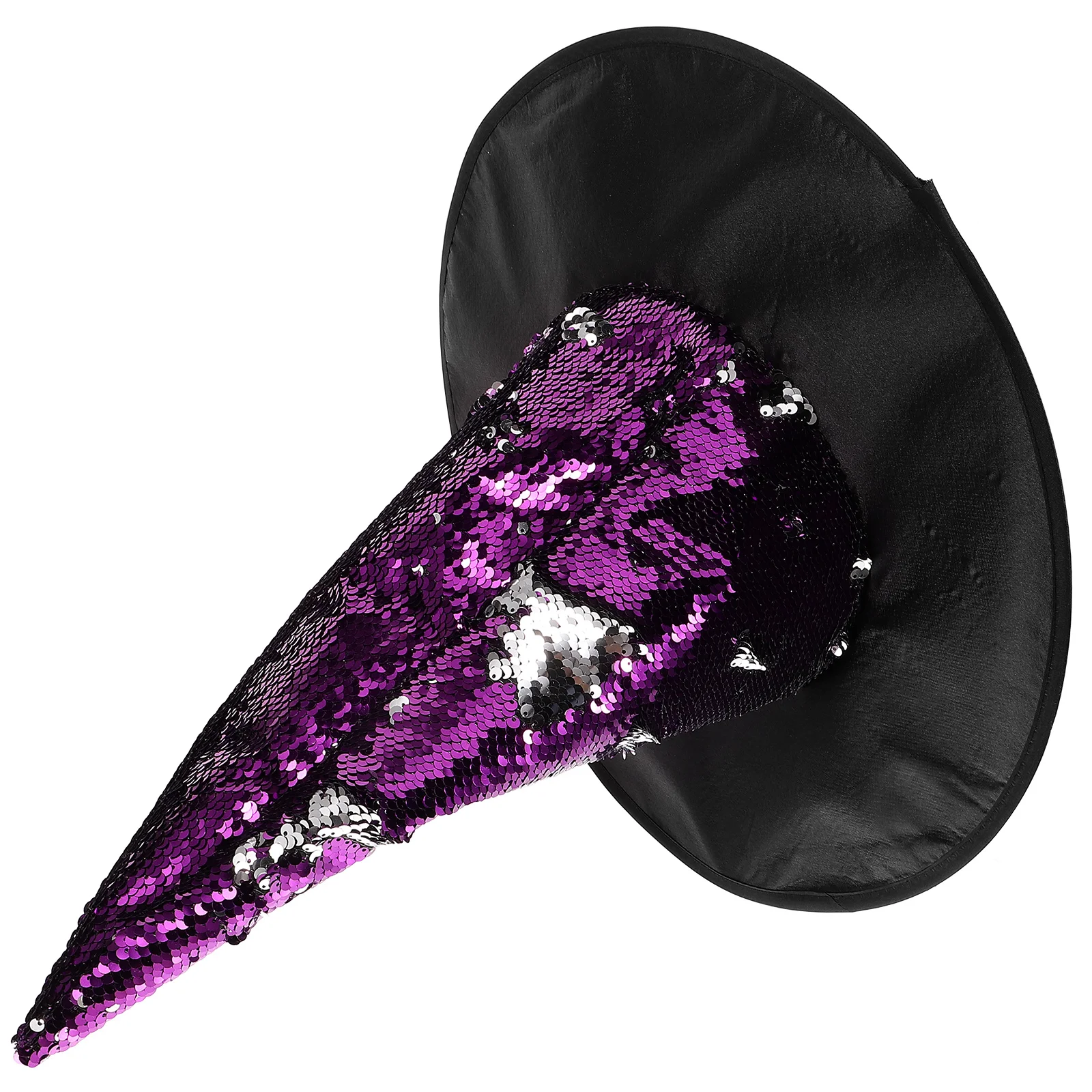 

Purple Witch Hat for Women Girls Halloween Party Masquerade Costume Sequin Glitter Headwear Brown Fabric Cosplay Accessories