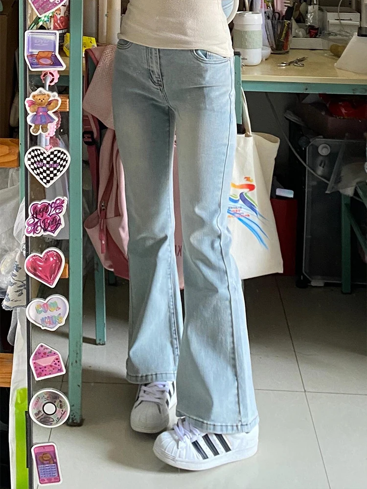 

Light Blue Bell Bot Jeans Women's Summer Thin New Slimming Small Size Spicy Girl Wide Leg Hoof Pants