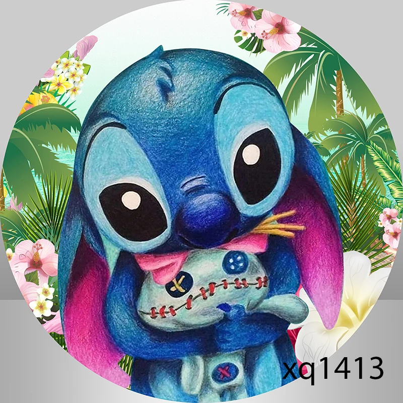 13 opcji Lilo & Stitch okrągłe tła fotograficzne kreskówka Hawaii Hula Dance dla dzieci urodzinowa tła imprezowe elastyczna