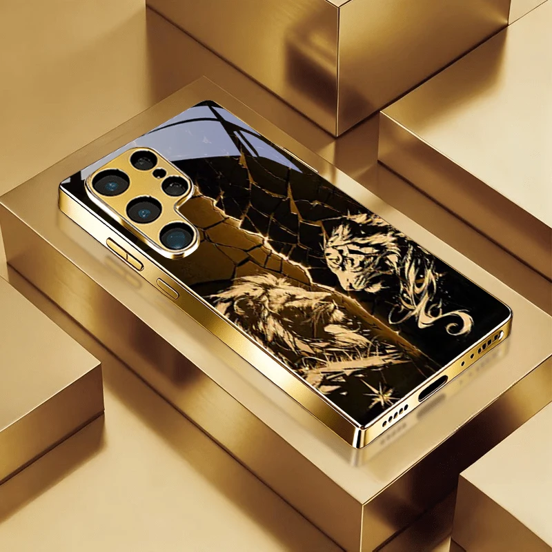 Crack Lion Tiger Golden Phone Case For Samsung A50/A51/A52/A53/A54/A55/A56/A57/A71/A72/A73/A31/A32/A34/A36/A37/30s Glass Cover