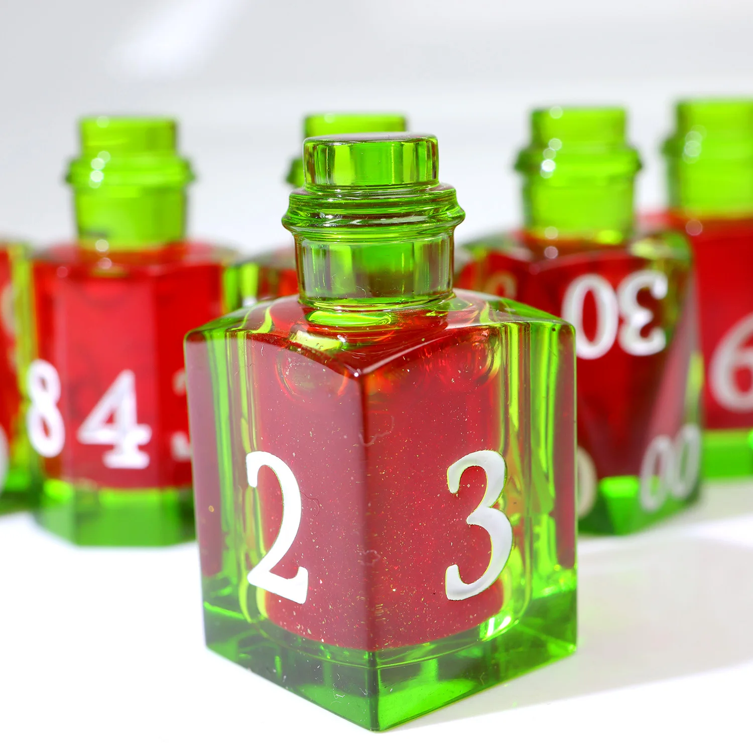 Potion Bottle Liquid Core DND Dice Set, Dynamic Red Glitter in Green Resin Polyhedral RPG Dice for Dungeons and Dragons-Bottle9