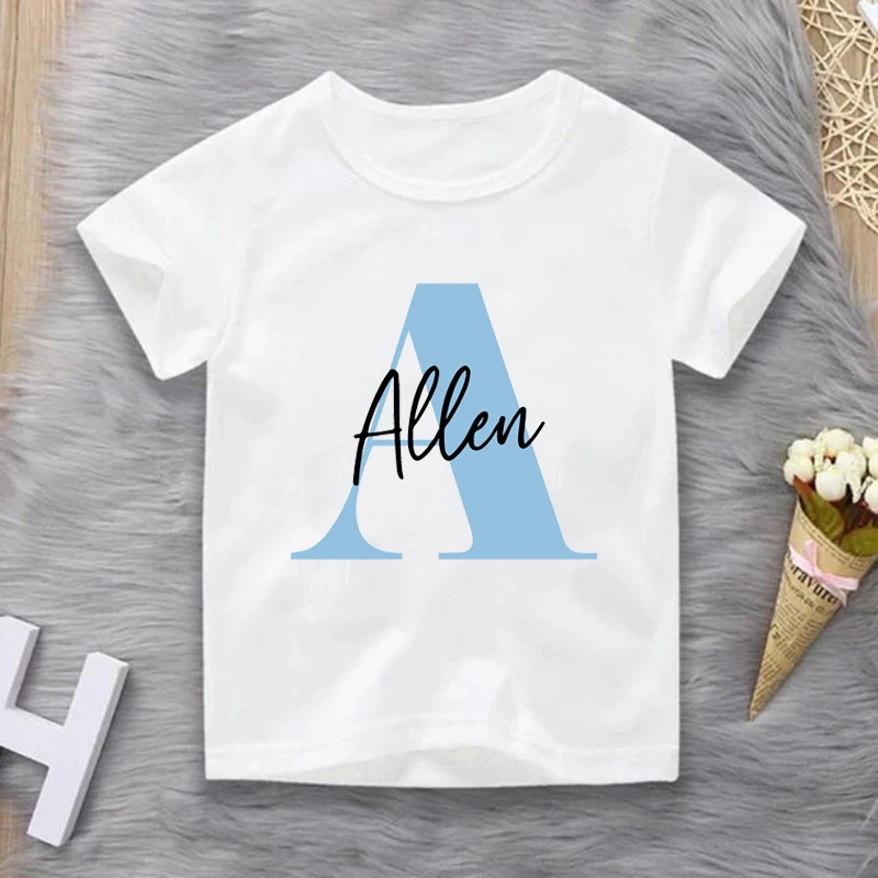 Personalized Alphabet Letter Name Boy T-Shirt Custom Kids Initial Name Shirt Funny White Children Shirts Tees Kids Birthday Gift