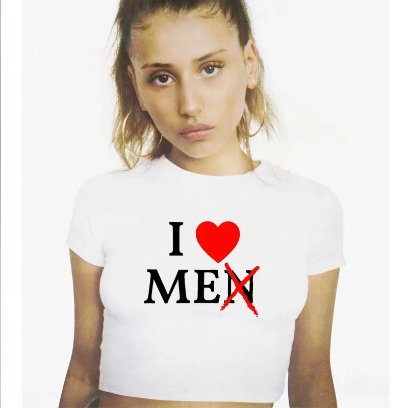 I Love Me Not Men Funny Red Love Heart Women Crop Top Harajuku Baby Tee Summer Fashion O Neck Party T Shirt Y2k Clothing Femme