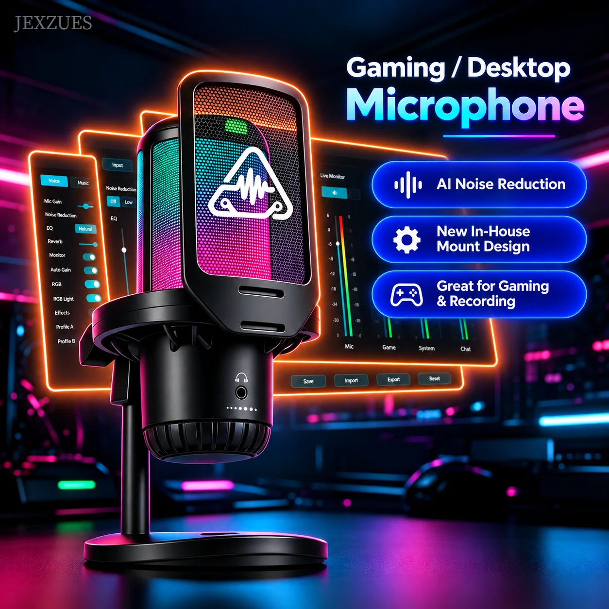 Recording Pop Filter - RGB USB Condenser Microphone, Cardioid Gaming
