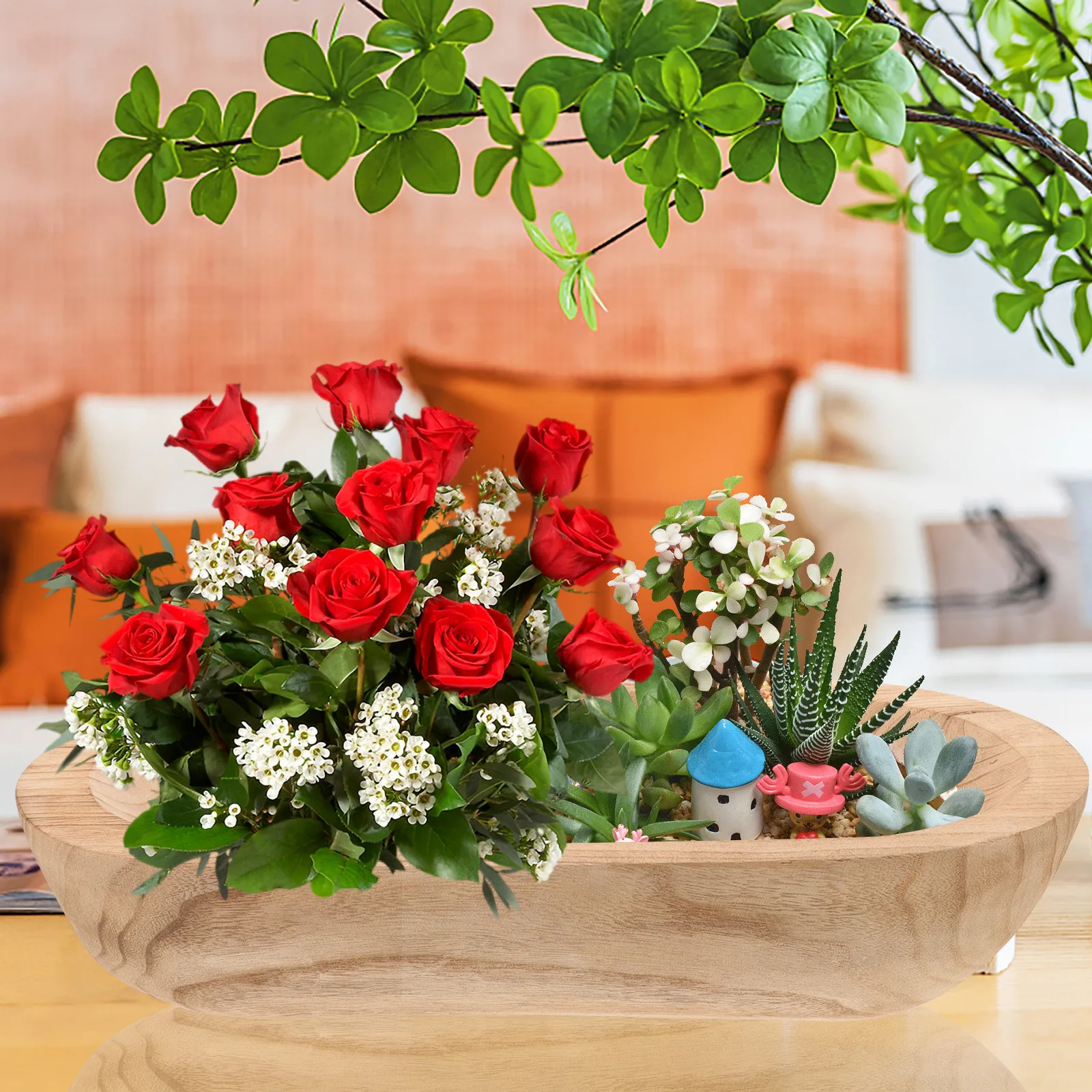 Wooden Dough Bowl Large Rustic Wooden Decorative for Home Table Centerpiece Wood Bowls Decorative Small Wood Bowls
