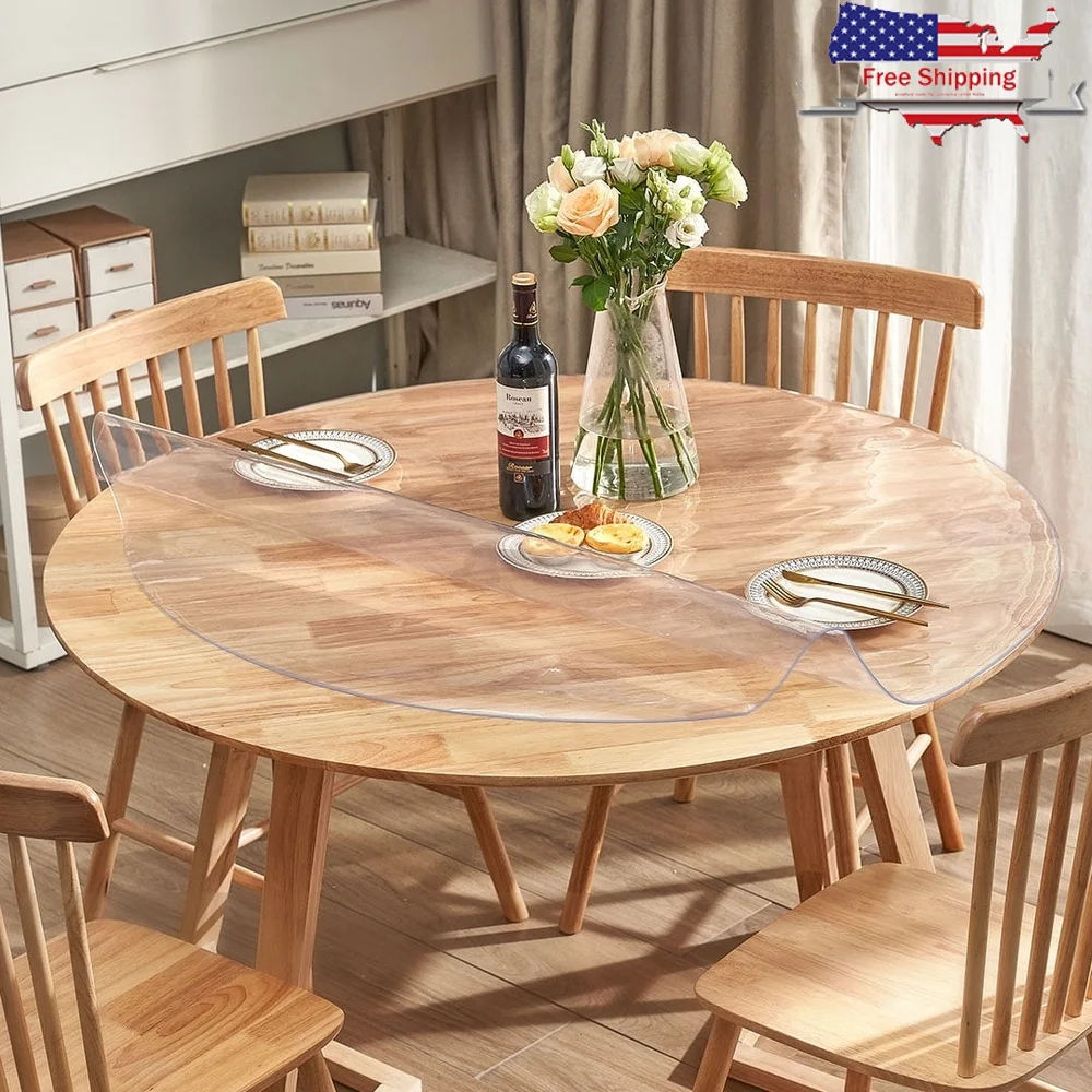 

48 Inch Round PVC Table Protector Clear Plastic Cover 1.5mm Thick Waterproof Stain Resistant Easy Clean Durable Desktop Shield