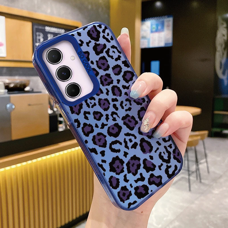 Leopard Love Flower Cute Cat Phone Cases For Samsung S25 S24 S23 FE S21 Uluta S25+ S24+ Silicone Printed Fundas Anti-drop Cover