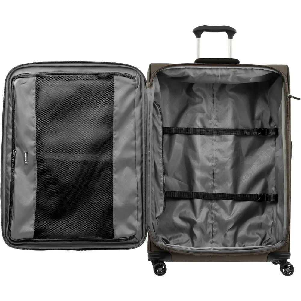 Expandable 29 Inch Checked Luggage with 4 Spinner Wheels, Large Lightweight Suitcase, Espresso Brown