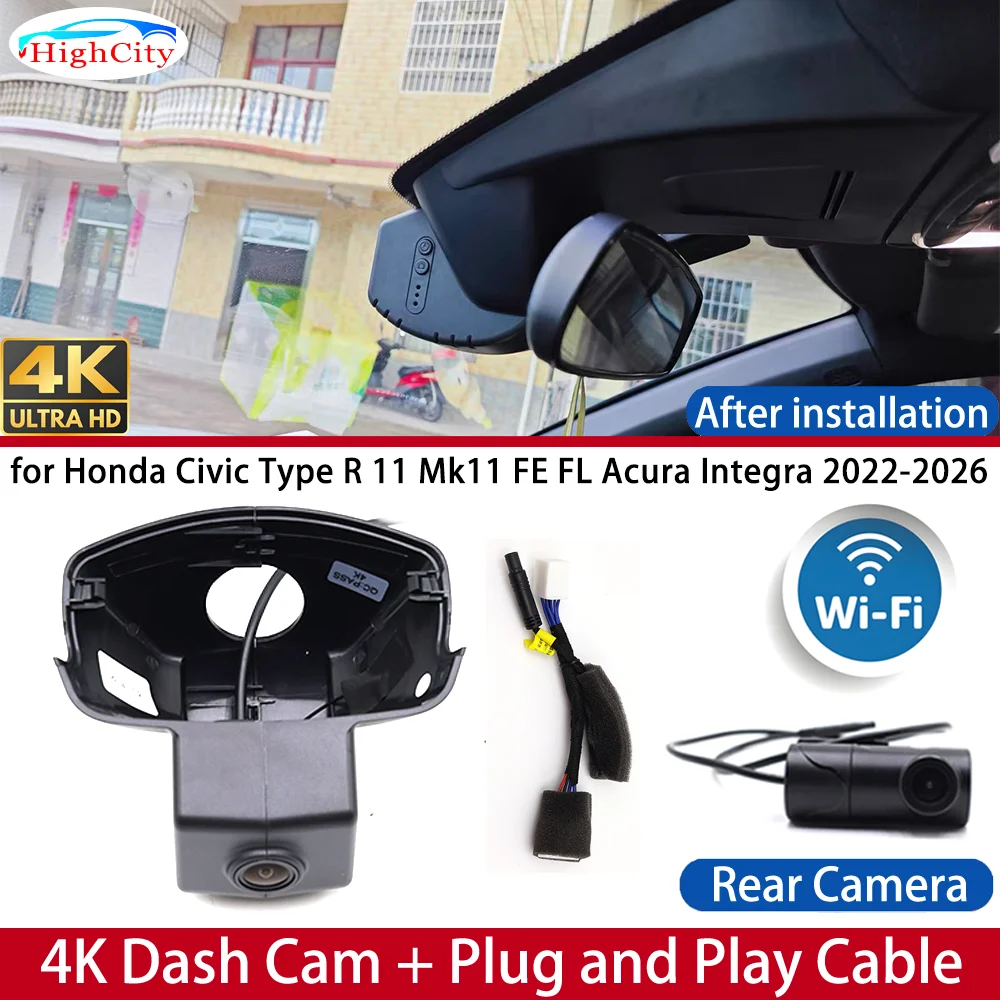 Dash Cam for Honda Civic Type R 11 Mk11 FE FL Acura Integra 2022-2026 4K UHD DVR Wifi Camera Video Recorder Driving Recorder