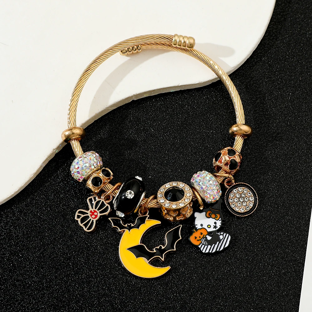 Sanrio Anime Cartoon HelloKitty Bracelet Fashion KT Cat Pendant Accessories  Moissanite Halloween Gifts Kitty Bracelet