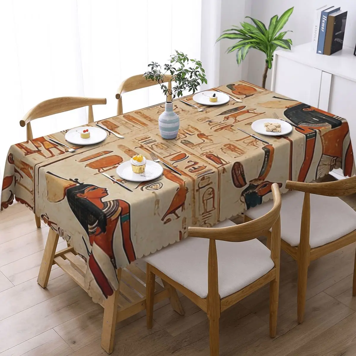 Ancient Egypt Mural Egyptian Mythology Customized Rectangular Tablecloth Waterproof Table Cover for Dining Events Table Cloth
