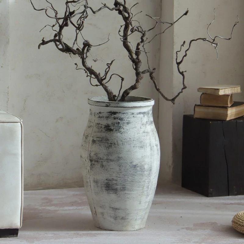 Floor-to-ceiling cement planter, retro large flower pot, living room, garden, sales department, shopping mall, decoration green