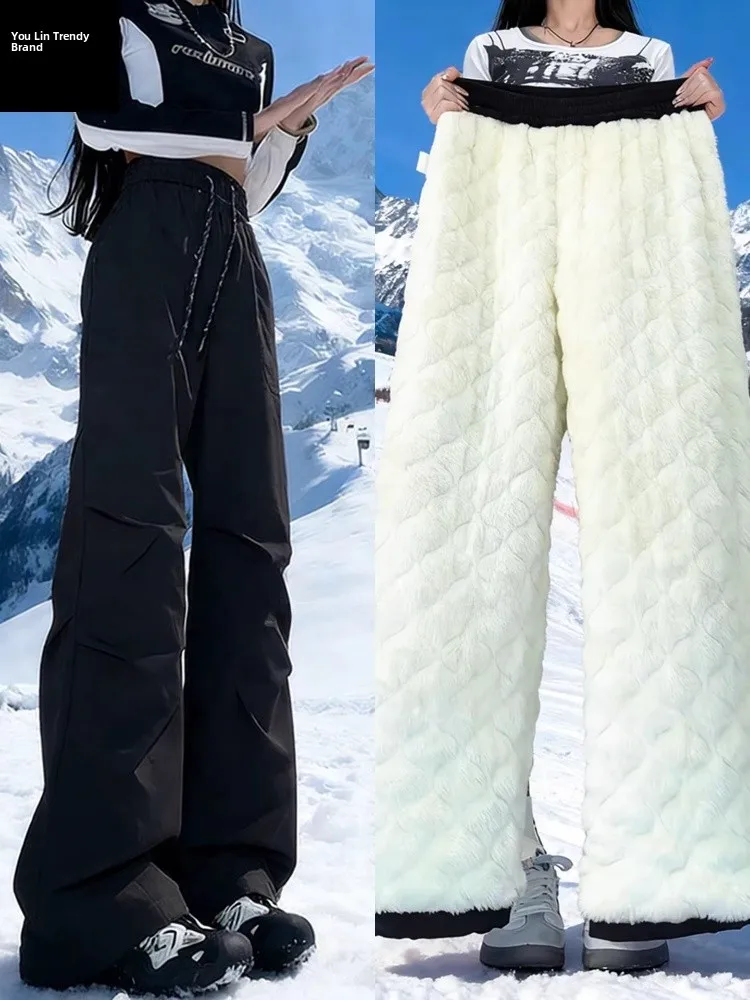 

Black Northeast Harbin Winter Warm Waterproof Cotton Trousers Men's Women's Outdoor Climbing Ski Pants Youth Casual Straight ...