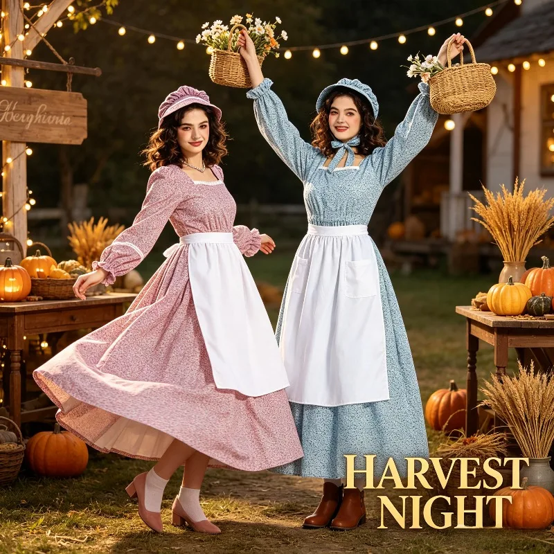 Halloween Costume for Girls Aged 14 and Above Grassland Colonial Countryside Flower Carnival Costume Victorian Medieval Costume
