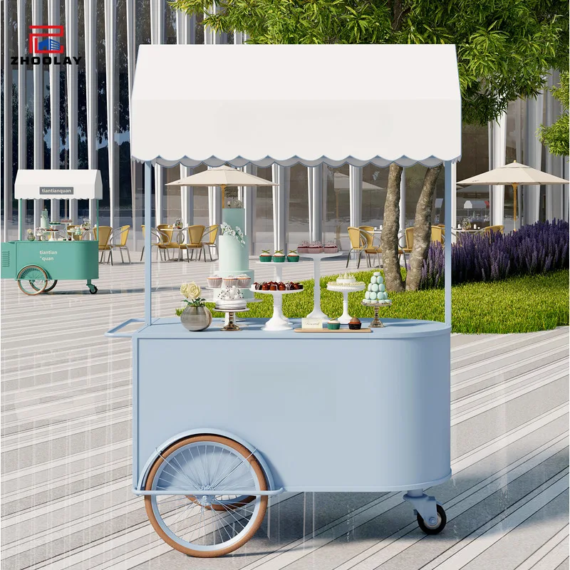 custom.Portable Street Food Stand Mobile Market Stall Cart Outdoor Snack Display Rack Business Metal Shop With Wheels Sweets Sal