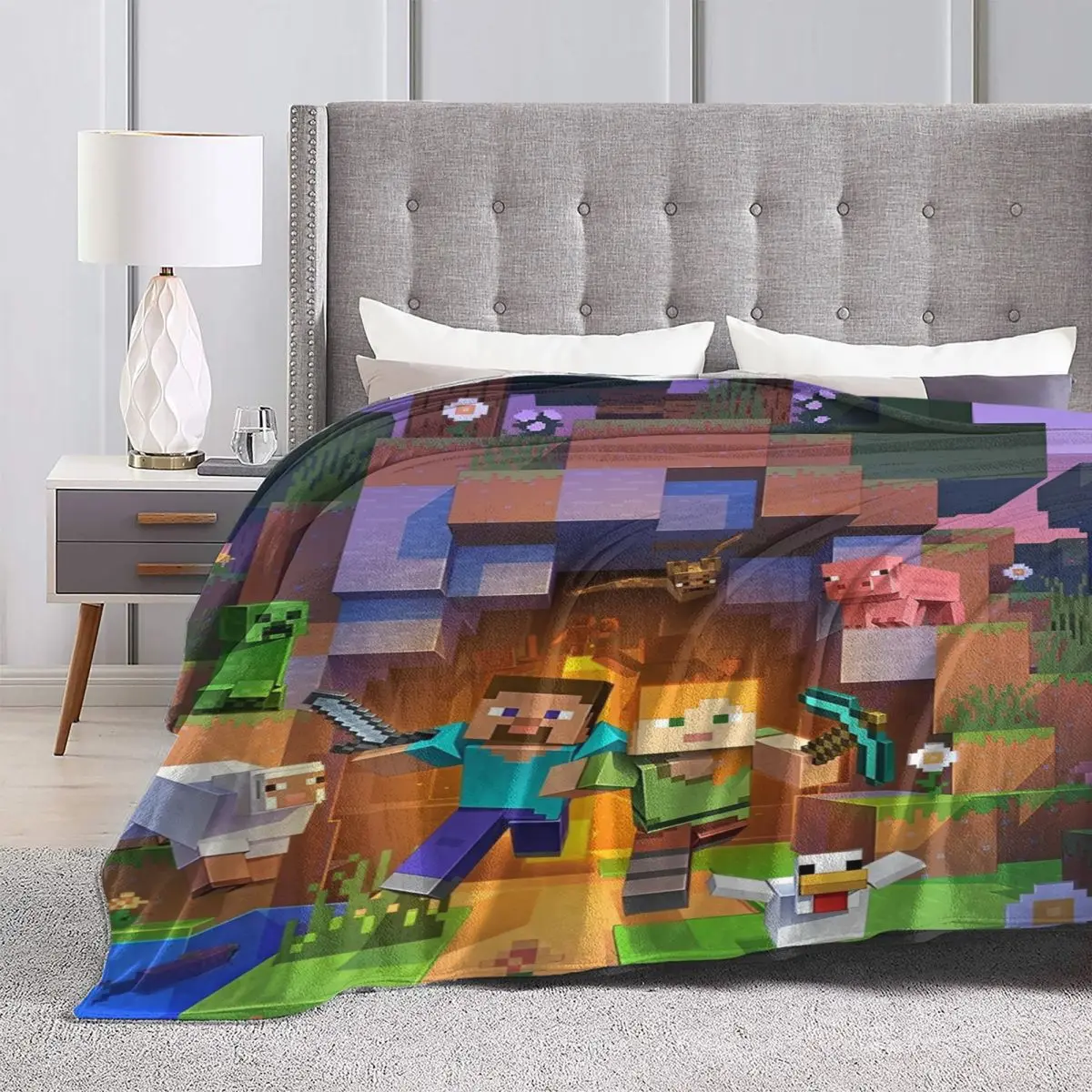 Couverture décorative super chaude pour la décoration intérieure, jeu de pixels destructeurs de dessin animé, artisanat de glouton, couvre-lit tendance de la rue