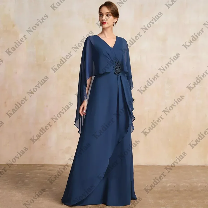 

Темно-синие шифоновые платья для матери невесты 2025 Vestido Invitada Boda, индивидуальное свадебное женское платье для гостей